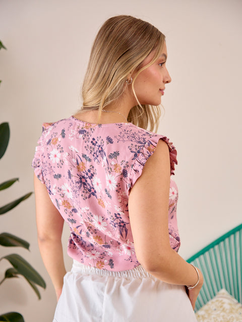 Blusa Manga Sisa con Escote en V Rosado