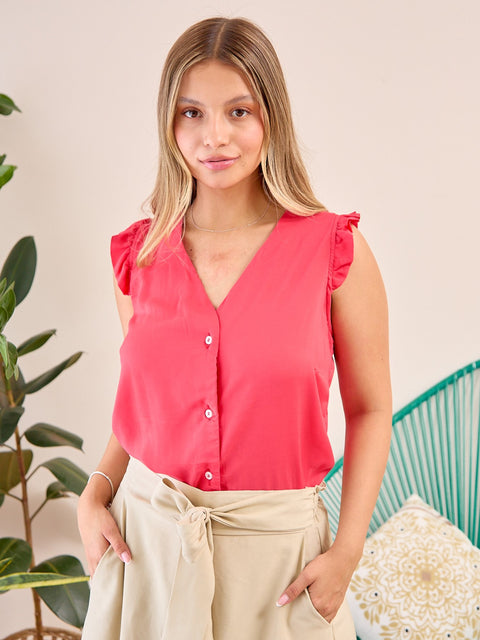 Blusa Manga Sisa con Escote en V Rojo