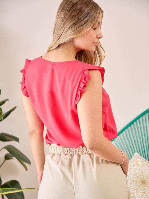 Blusa Manga Sisa con Escote en V Rojo
