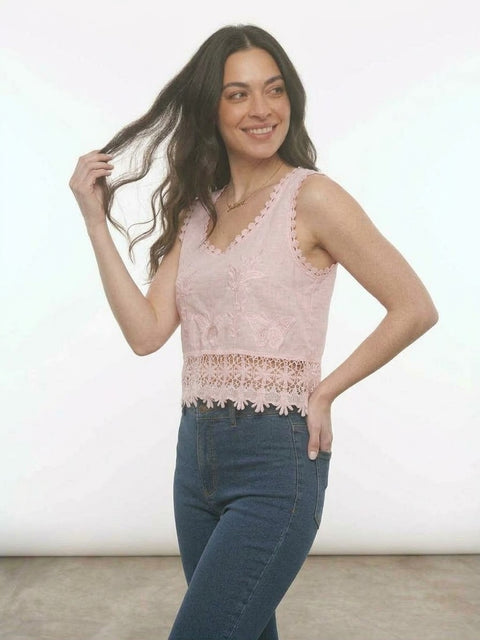 Blusa Lino Bordada Rosado