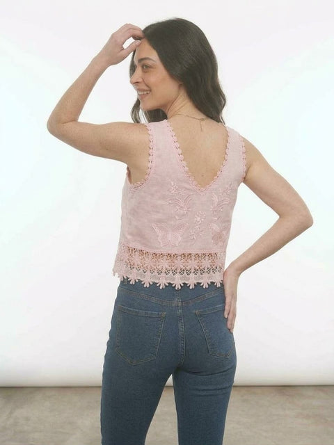 Blusa Lino Bordada Rosado