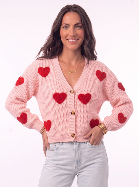 Cardigan Corazones Rosado