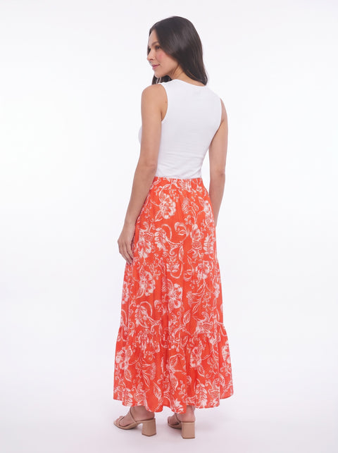 Maxi Falda Tres Tiempos Floral Coral