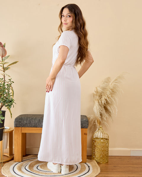 Maxi Vestido Kimono Rayas Rosadas