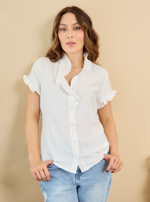 Camisa Manga Bombacha Beige