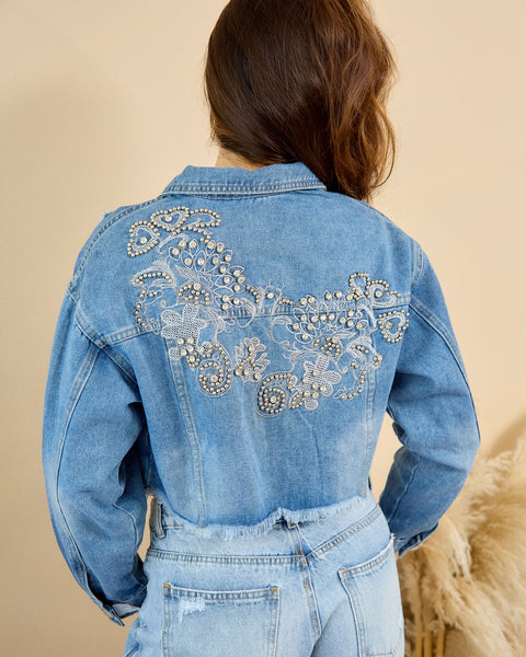 Chaqueta Denim Crop Bordada