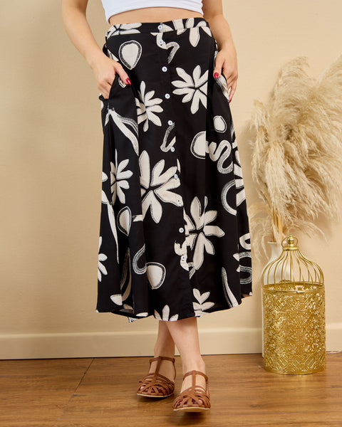 Falda Midi Corte A Negro