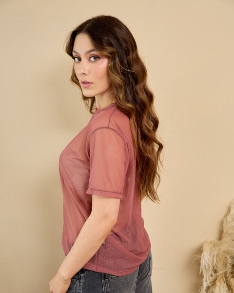 Camiseta Amplia Malla Ladrillo