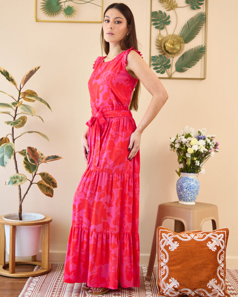 Maxi Vestido con Escote en Espalda Rosado