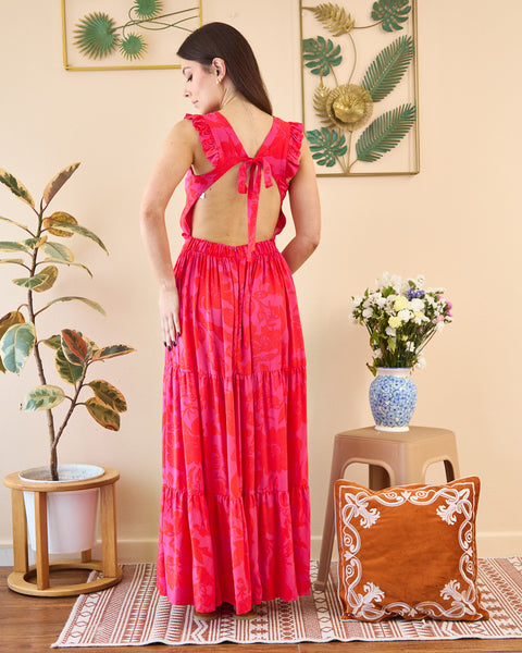 Maxi Vestido con Escote en Espalda Rosado