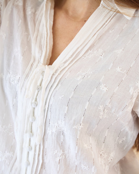 Camisa Bordada Manga Larga Blanco