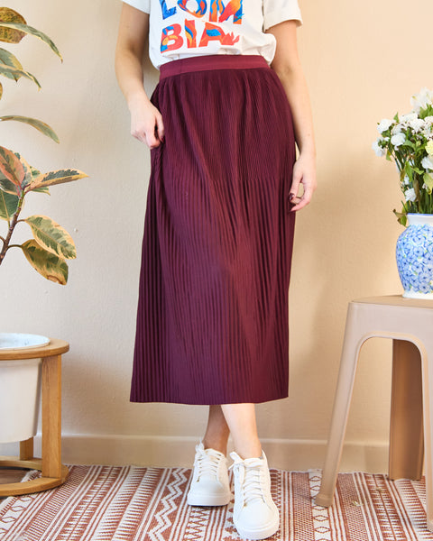 Falda Mini Plisados Vino Tinto