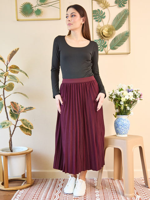 Falda Plisada Vino Tinto