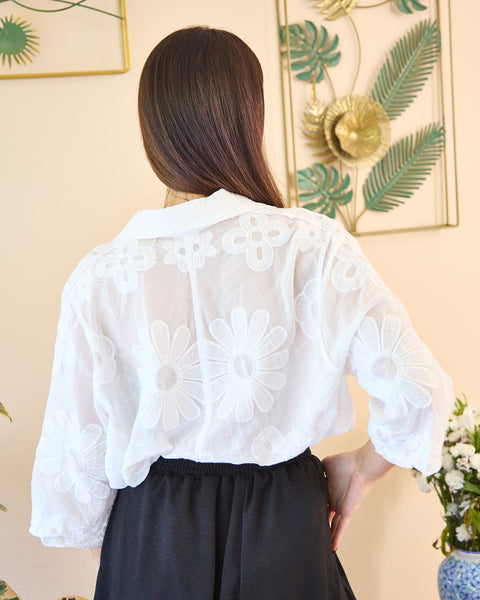 Camisa Manga Corta Bordada Blanco