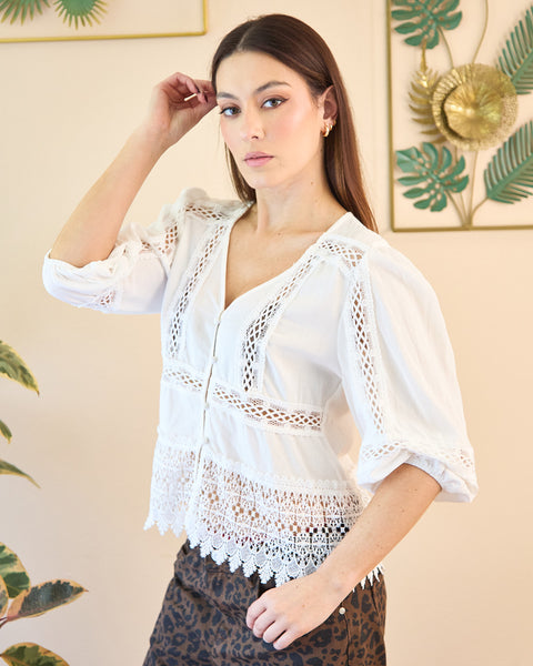Blusa Guipiur Boho Blanco