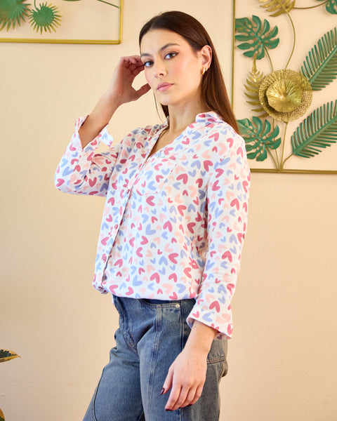 Camisa Manga Larga Con Charretera Corazones