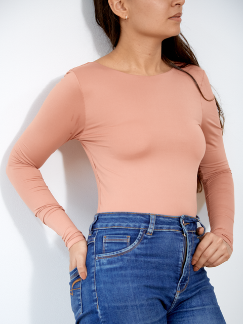 Body Manga Larga Espalda Cruzada Rosado