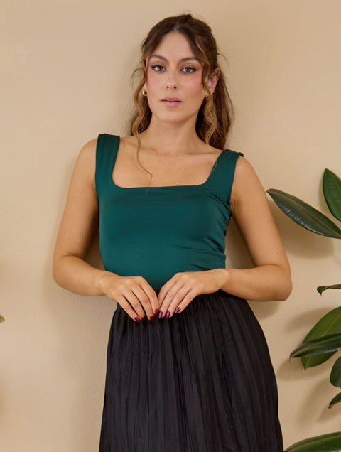 Body Manga Sisa Escote Cuadrado Verde Botella