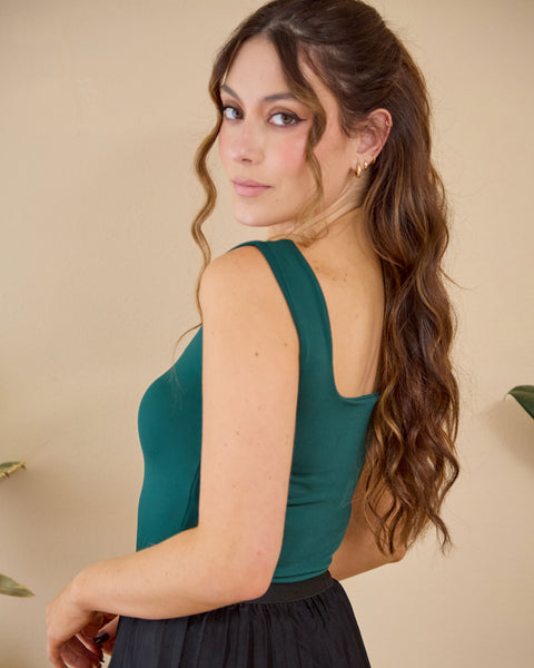 Body Manga Sisa Escote Cuadrado Verde Botella