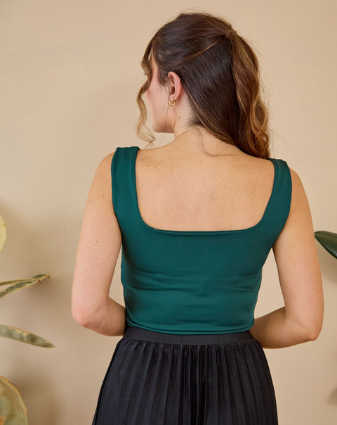 Body Manga Sisa Escote Cuadrado Verde Botella