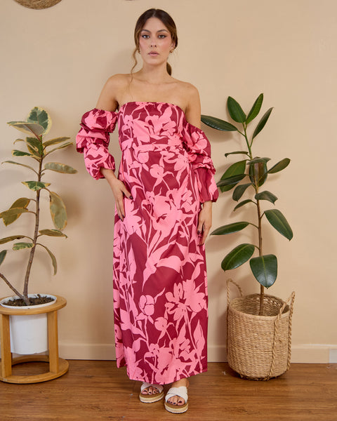 Vestido Off Shoulder Magenta