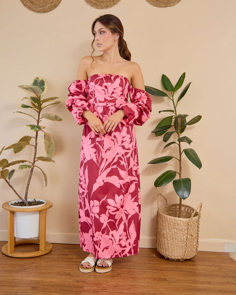 Vestido Off Shoulder Magenta