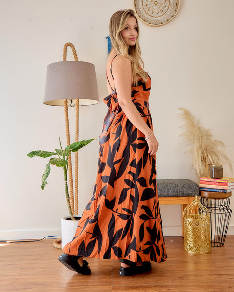 Vestido Escote Espalda Terracota