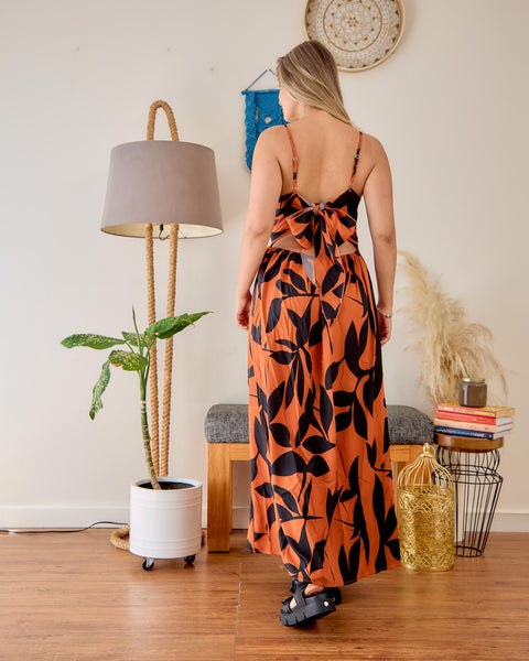 Vestido Escote Espalda Terracota