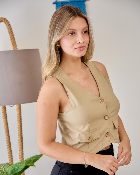 Chaleco Botones Caqui