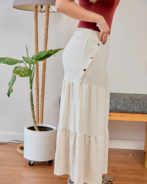 Falda Tres Tiempos Botones Caqui