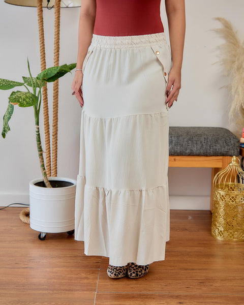 Falda Tres Tiempos Botones Caqui