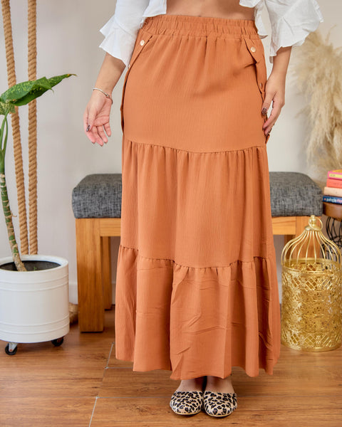 Falda Tres Tiempos Botones Terracota