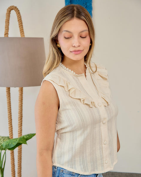 Blusa Manga Sisa Botones Beige