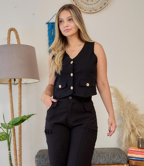 Chaleco Botones Negro