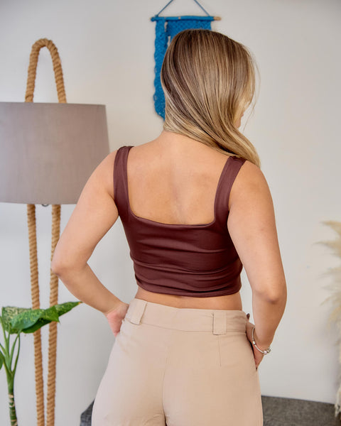Crop Top Escote Cuadrado Café