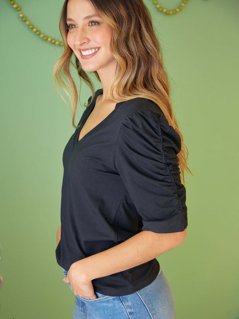 Camiseta Manga 3/4 Con Resorte Negro