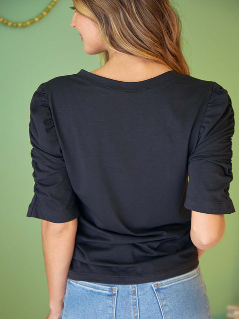Camiseta Manga 3/4 Con Resorte Negro