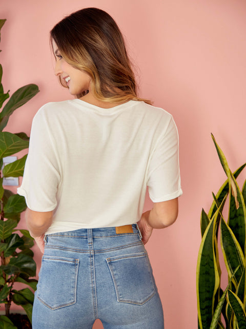 Camiseta Manga Corta Con Nudo Blanco Marfil