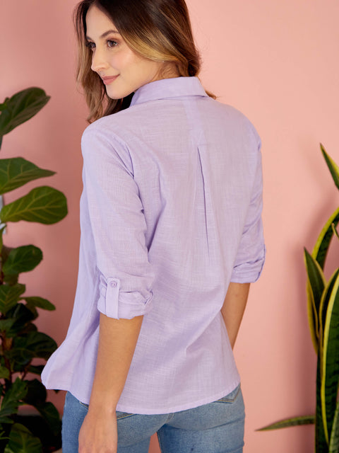 Camisa Manga Larga con Cuello Clásico Lila