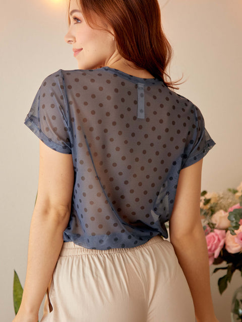 Camiseta Manga Corta En Malla Estampada Pepas Gris
